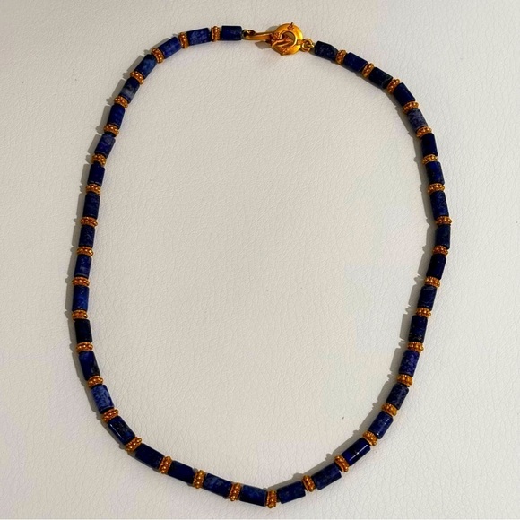 MMA Lapis Lazuli gold plated beaded unique clasp necklace - Picture 3 of 6